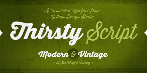 It's a contemporary script conceived as a marriage of elements from vintage signage scripts. Thirsty Script, a font family by Yellow Design Studio. $49 ...