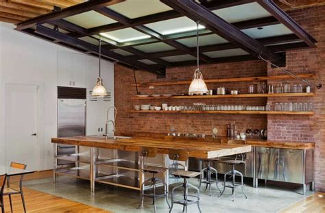 Metal kitchen shelves industrial look ceiling grid. Kitchen decor ideas: Steampunk kitchen