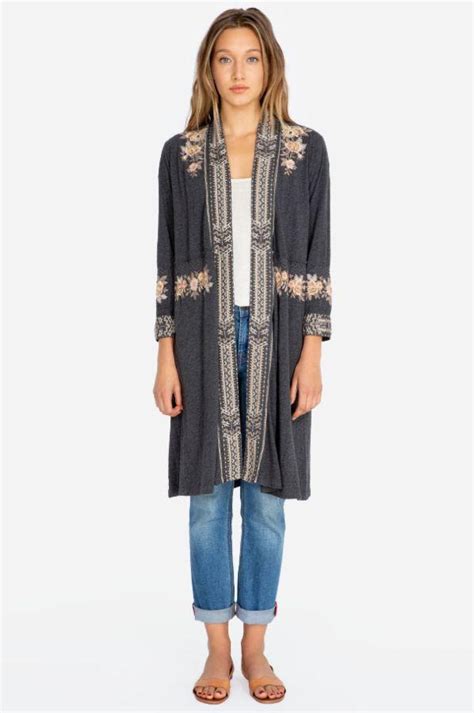 A long cut completes this stylish and soft knit duster cardigan. Johnny Was Cotton Marushka Knit Duster Coat in Charcoal ...