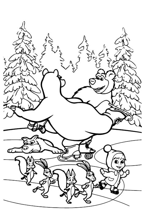 Cartoons and comics characters> coloring pages >. Masha And The Bear With Interesting Outside Activities ...