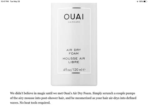 Mousse has a very strong hold on your hair. Air Dry Mousse (With images) | Ouai haircare, Ouai air dry ...