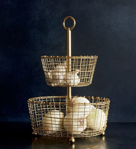 In white and other light shades, wire baskets can even give you an elegant look. Bendt Gold 3-Tier Wire Fruit Basket + Reviews | Crate and Barrel in 2020 | Wire fruit basket ...