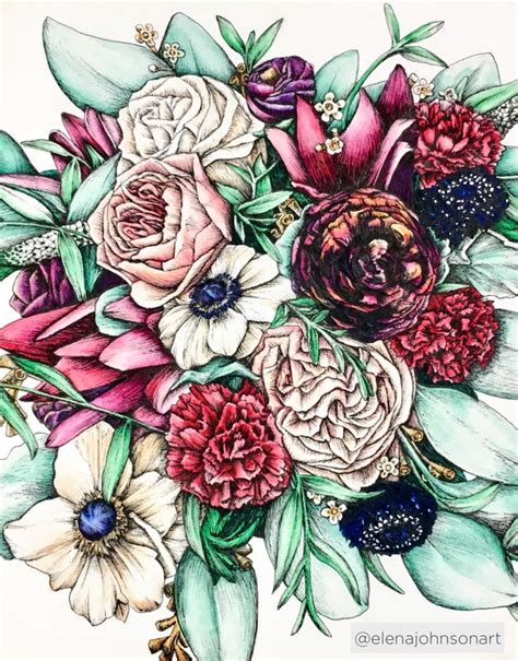 Choose your favorite bouquet drawings from 1,064 available designs. Custom Wedding Bouquet Portrait Drawing, 11x14 in ...