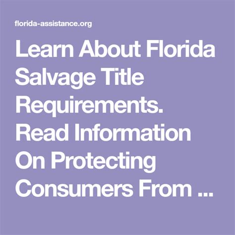 A knowledgeable florida licensed title agent is provided to every client who will guide you and manage the entire closing process. Learn About Florida Salvage Title Requirements. Read Information On Protecting Consumers From ...