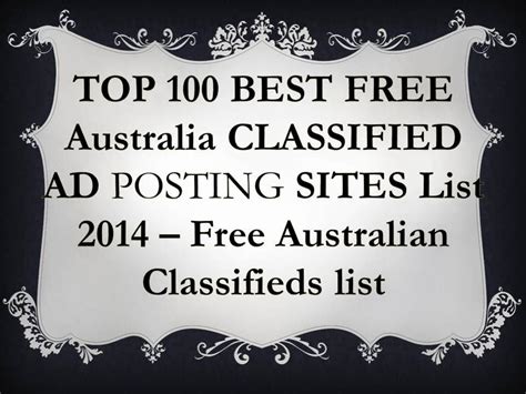 Ultimate list of 1000+ free classified ad posting sites for 2020 with high pr us, uk, australia, india + free pdf, post free ads & drive traffic to website. 60+ Best Australian Classified site 2018, Top 100 Free ...