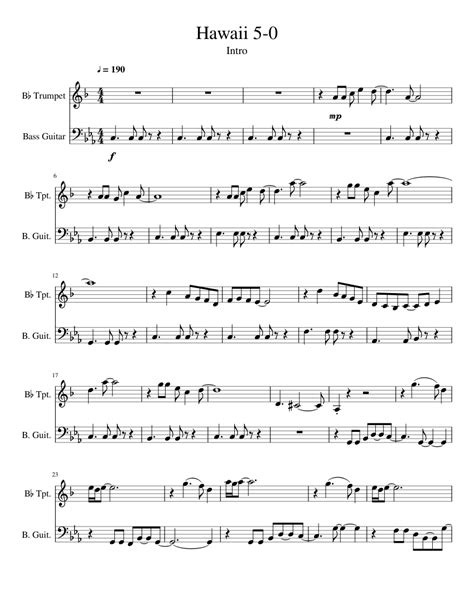 Instrumental solo in f major. Hawaii 5 0 with bass Sheet music for Trumpet (In B Flat ...
