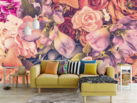 Choosing removable wallpaper doesn't always mean you have to go bold. Removable peel and stick wallpaper/ Pink Floral wall mural | Etsy | Wall murals, Floral wall ...