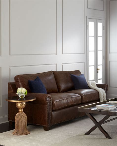 Sofa has hardwood frame and rayon upholstery. Massoud Shields Leather Sleeper Sofa | Neiman Marcus