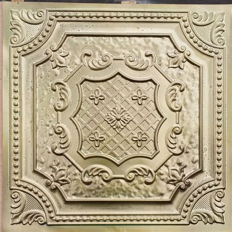 Buy tin ceiling tiles online from decorative ceiling tiles! PL04 Faux tin finished aged brass 3D embossed ceiling ...