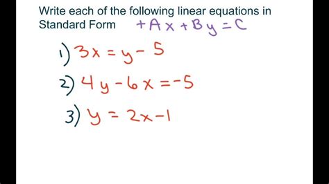 Worksheet on standard form equation (pdf with answer key on this page's topic). How To Write Each Linear Equation In Standard Form - YouTube