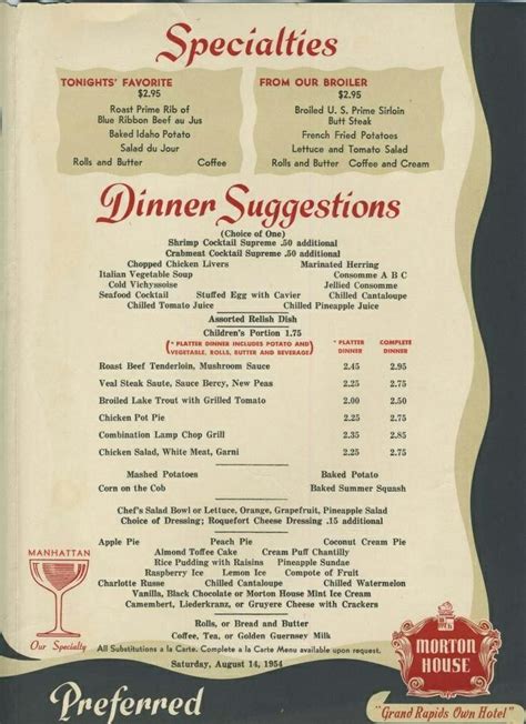 Standing elegantly on van ness avenue in historic san francisco, it is the. Dinner menu from the Morton House Hotel, 1954. The $2.95 prime rib dinner would cost $28.00 in ...