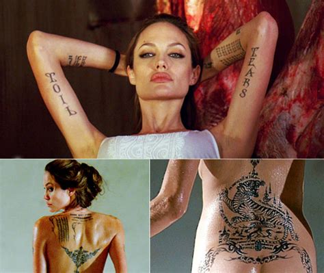 Angelina jolie with her unique patterned tattoos: FREE TATTOO PICTURES: Beautiful, Famous, Female Celebrity ...