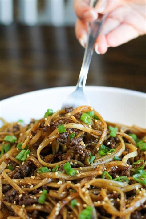 In a small bowl add, sesame oil, minced garlic, ground ginger, brown sugar, soy sauce, water, sesame seeds, and red pepper flakes. Mongolian Ground Beef Noodles - Jen Around the World ...