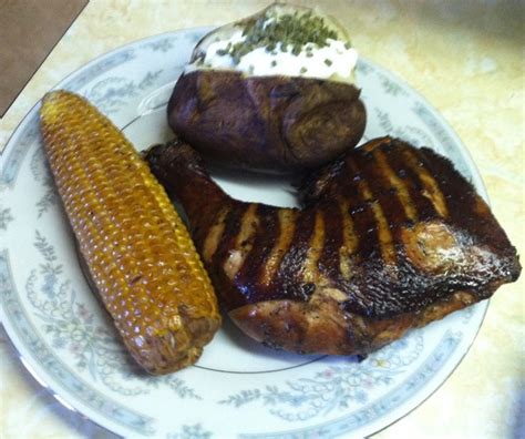 You can do this in a pot as i did or try pouring hot water from a kettle over it in a heatproof container. Smoked chicken qauters, brined over night, then put in a marinade my nephew Bryan made.. Which ...