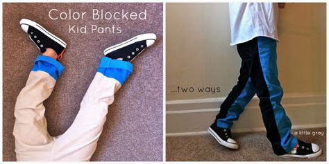 Upon leaving on vacation and forgetting to pack a belt, i found a quick, easy, and cheap way to fix pants or shorts that are a bit big. a little gray: Color Blocked Kid Pants Tutorial