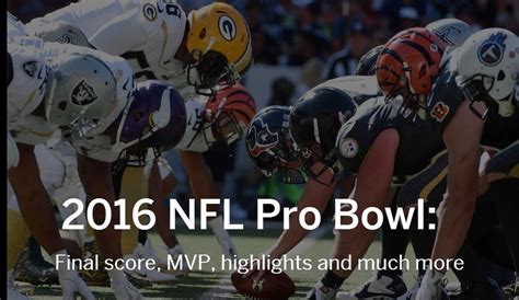 Shop for nfl 2019 pro bowl jerseys, hats, tees, visors and more at nflshop.com. NFL Pro Bowl 2016: Highlights, MVP, final score and more ...