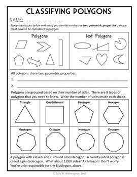 Put your knowledge to the test with a range of questions & answers related to dimensions, angles, lengths and shapes such as triangles, circles and squares. Classifying Polygons, 5th Grade Geometry, 8 page Lesson ...