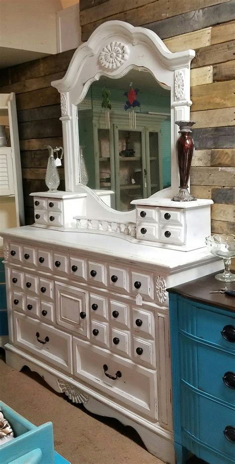 It has three drawers to store everything from jewelry to makeup. Painted white slightly distressed. | White painting, Vanity, Bathroom vanity