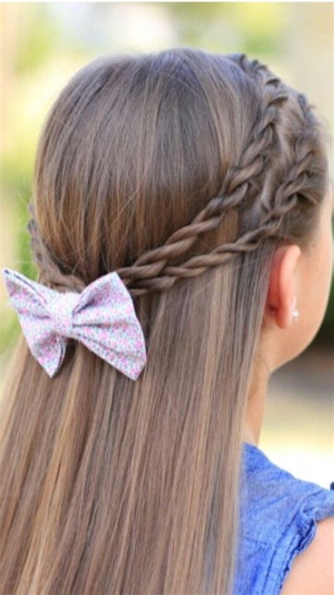 See more ideas about bow hairstyle, hairstyle, hair styles. Cute twisted with a bow | Girls hairstyles easy, Easy ...