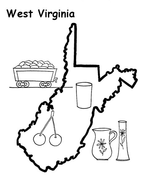 Color the sugar maple's leaves green or yellow and red. West Virginia State outline Coloring Page | State outline ...
