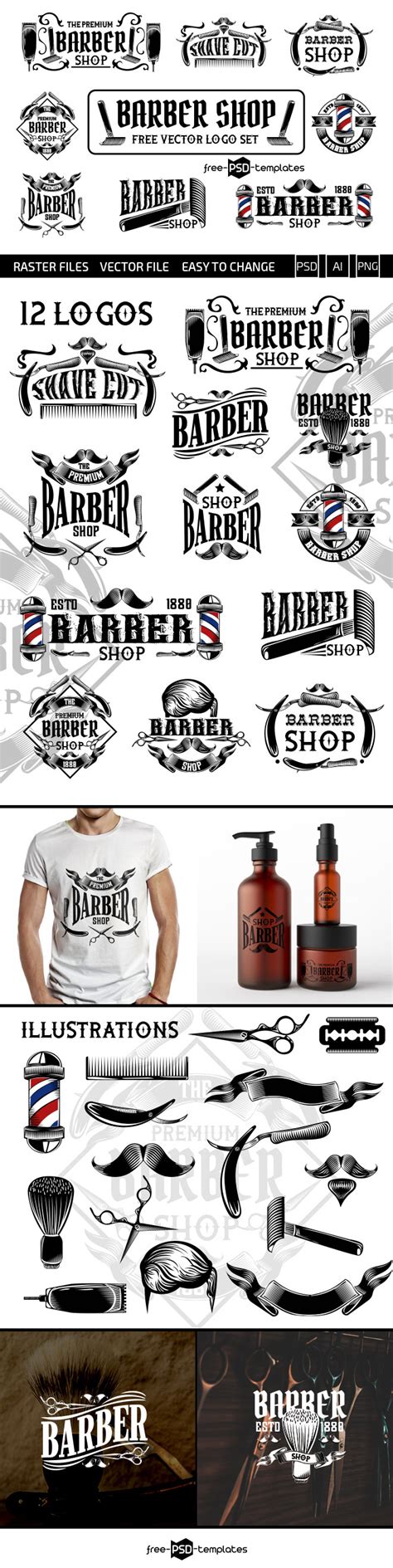 Such impressive logos can even convert them into your loyal customers. Free Barber Shop Vector Logo Set | Free PSD Templates