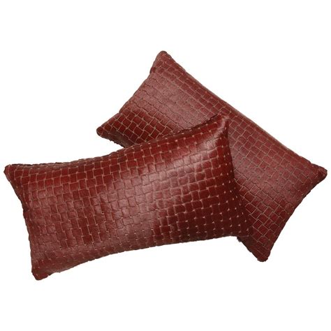 Ecowhides cowhide pillow case, 15 x 15 tricolor genuine leather cowskin throw pillow cover, brown black & white (one sided, case only). Pair of Contemporary Burgundy Laser Cut Cowhide Hair Lumbar Pillow For Sale at 1stdibs