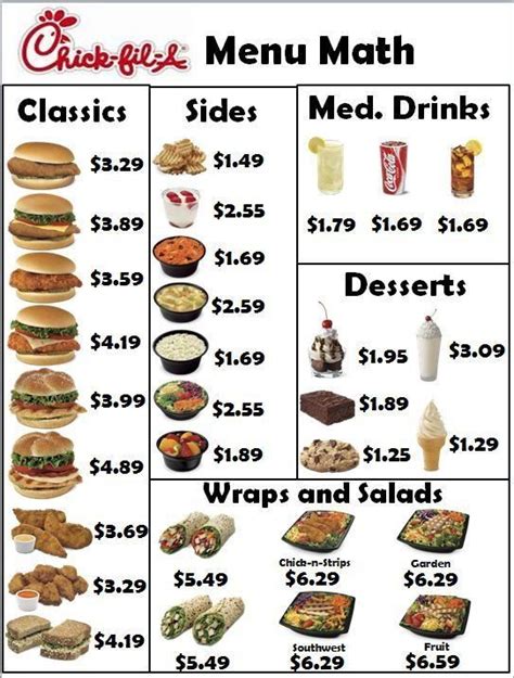 In this restaurant math worksheet, 6th graders solve and complete 5 different types of word problems. Restaurant Menu Math Worksheets Chickfila Menu in 2020 ...