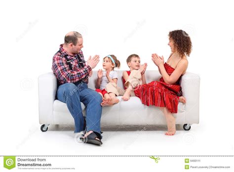 Where to buy childrens leather slippers? Parents Play With Children White Leather Sofa Stock Image ...