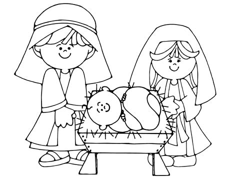 Christmas crib, holy family, christmas nativity scene with baby jesus, mary and joseph in the manger with christmas vector pattern, textile print, coloring page. simple nativity scene colouring page | Nativity coloring ...