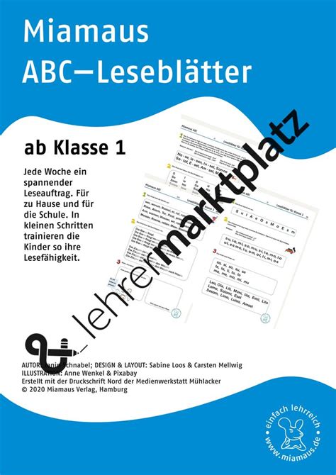 Zum überprüfen des gelernten bieten sich dann die lernzielkontrollen mathe klasse 2 und mathe klasse 3. Miamaus liest Blätter aus Klasse 1: Woche 1 & 2 - Jede ...