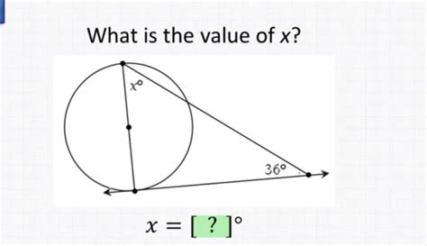 Remember, the sum of the angles of a triangle is 180 degrees. What is the value of x? 36 Degrees, Tangent lines, Acellus ...