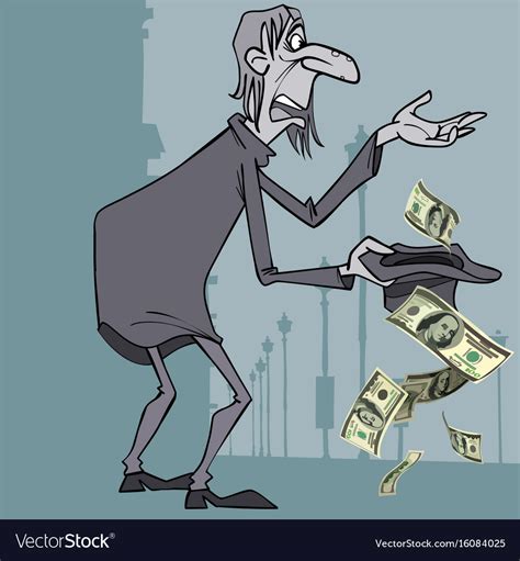 Homeless man character sleeping on the street in cardboard box, unemployment man needing help vector illustration isolated on a vector flat cartoon illustration. Cartoon homeless man gets alms dollars Royalty Free Vector