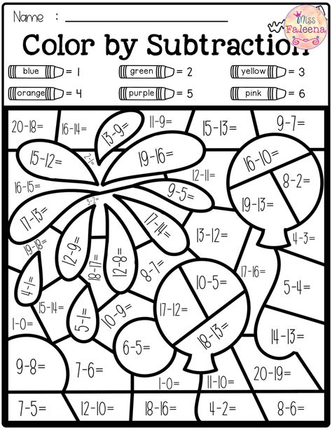 Print one subtraction fluency builder per lesson and place under a page protector for repeated use with a dry. Free Color by Code - Math (Color by Number, Addition ...