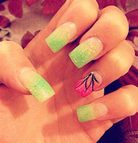 Super simple nail designs originally posted by minq. Nails. Lime green with hot pink faded! (With images ...