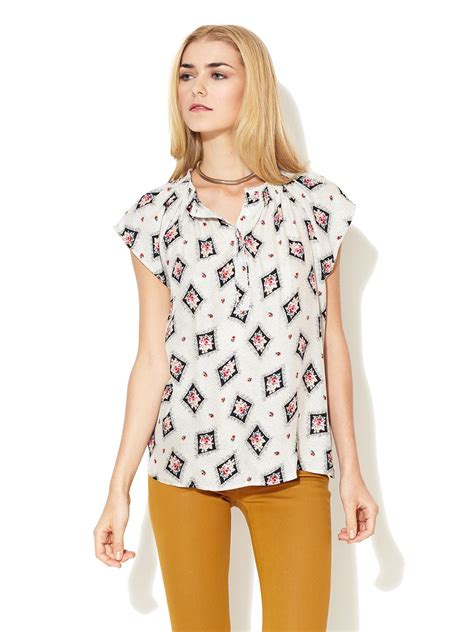 Blouse satin blouse pics (amateur). Silk Cap Sleeve Henley Blouse by Tucker at Gilt. Made in USA $99 | Blouse, Cap sleeves, Womens tops