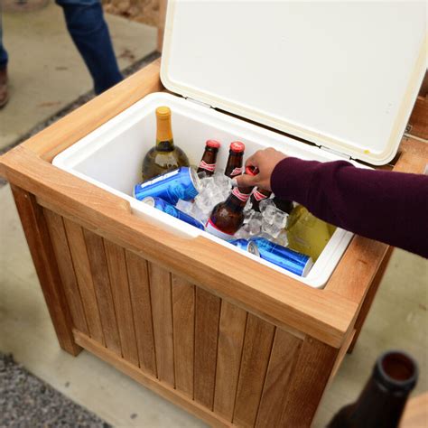 Lion premium ice chest spec sheet visit lion grills for more information Teak Outdoor Wooden Ice Chest - Backyard Cooler Patio ...