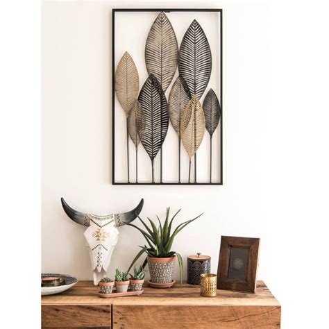 Wanddeko Federn aus Metall in Schwarz und Gold 53 x 84 ... Gesichter aus draht schwarz 40x30x1cm casajame 3d wandobjekt modern 2er set wanddeko porträts wanddekoration metall.