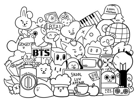 Bt21 with a big gift. Create cute doodle according to your request by Ainfarain ...