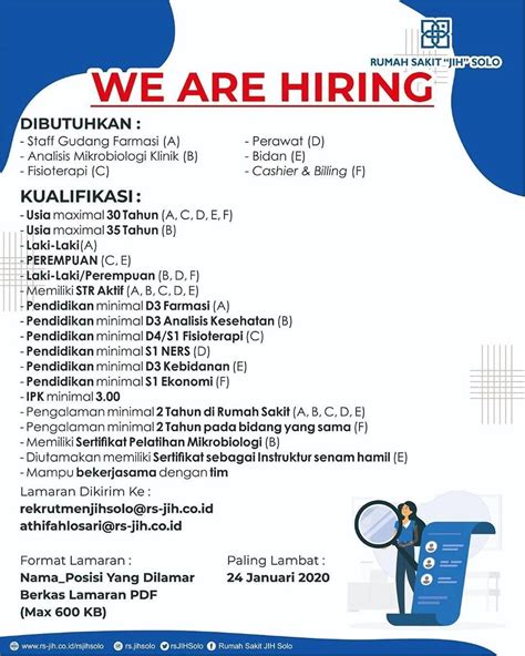 Informasi lowongan kerja terbaru dan valid untuk peluang kerja terbaik di kota solo. Lowongan Kerja RS JIH Solo - INFO LOKER SOLO