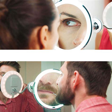 Flexible mirror features soft glow lighting that will not harm your eyes. Flexibler Schmink-Spiegel mit LED-Leuchtring