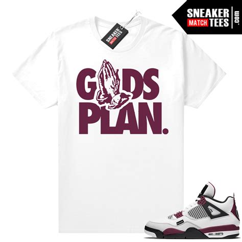 The new colorway of the air jordan 4 flaunts a color scheme of white, neutral grey, black, and bordeaux — with the majority draped in white. PSG 4s Sneaker Match Tees Gods Plan White | Sneaker Match Tees