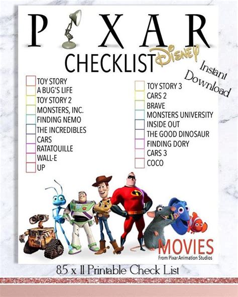 Snow white and the seven dwarfs (1937) last movie on the list: Pixar Movie Checklist - Disney Pixar Movies - Pixar ...