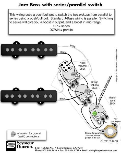 The chrome upper portion is the volume control and the black lower is the tone control. Fender Jazz Wiring Diagram