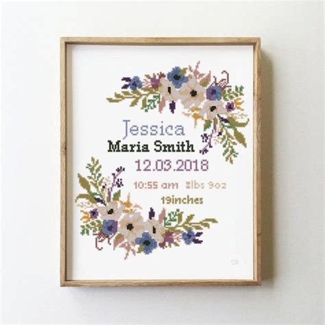 There are 185 items in this collection. Floral wreath birth announcement counted cross stitch ...