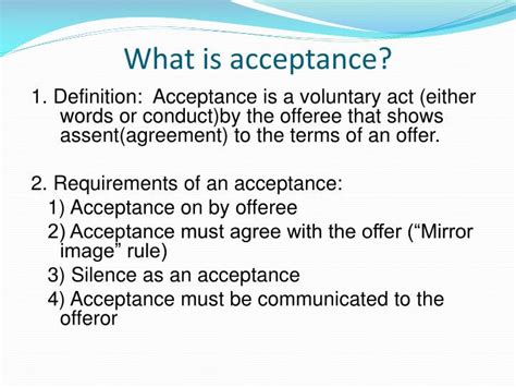 One who gives acceptance is called offeree or promisee or acceptor. PPT - Chapter 2 Contract Law PowerPoint Presentation - ID ...