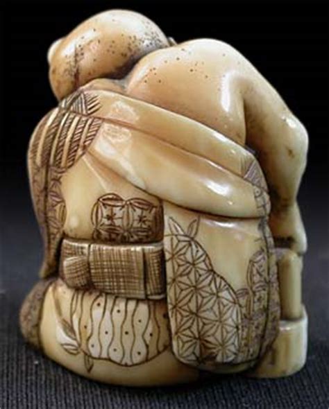 A small, often collectible, artistic carving characterized by an opening or two small holes. 19th Century Japanese Carved Hunchback Monster Netsuke ...