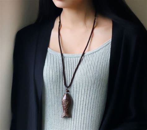 Wooden Vintage Necklace Big Pendant | Necklace, Wooden necklace, Fish necklace
