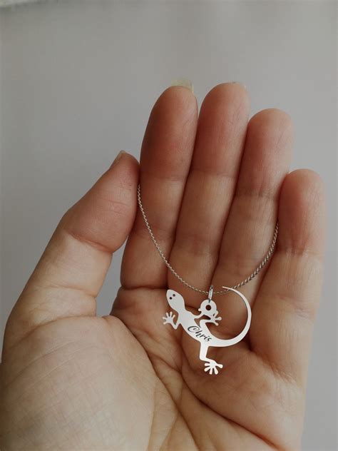 If no note , we will do backside without any letters. Personalized Gecko Necklace Custom Sterling Silver Lizard ...