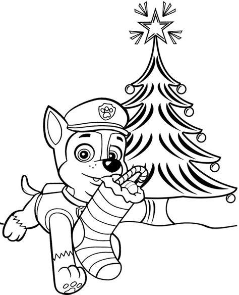 The pups are pulling out. Christmas Tree Chase Paw Patrol Picture To Color Sketch ...