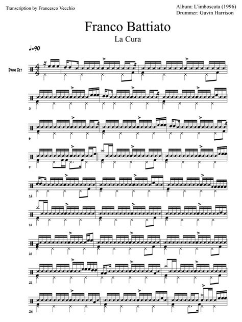 Percorreremo assieme le vie che portano all'essenza. Franco Battiato - La Cura (Drum Sheet Music) | Drums sheet ...
